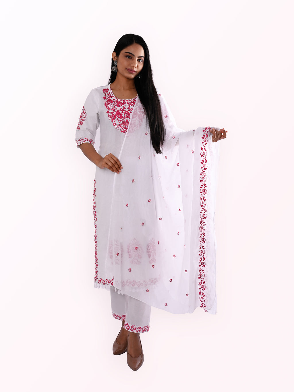 Meher – White & Rose Pink Suit Set