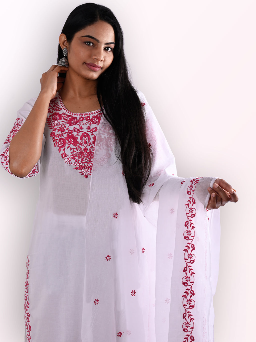 Meher – White & Rose Pink Suit Set